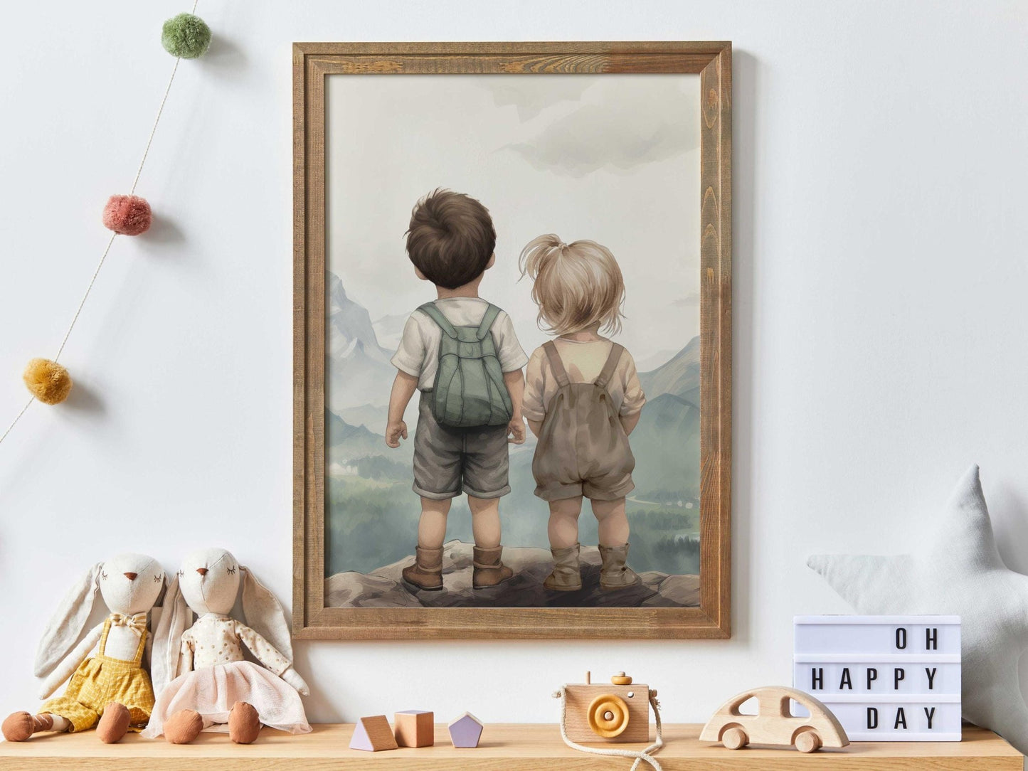 Brother & Sister Wall Art, Sibling Painting, Shared Gift Decor - WildfieldPrints