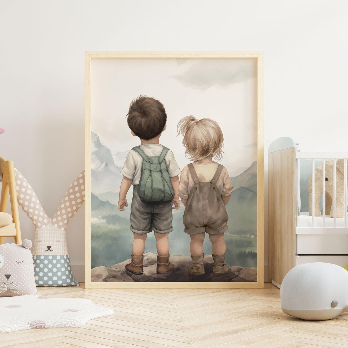Brother & Sister Wall Art, Sibling Painting, Shared Gift Decor - WildfieldPrints