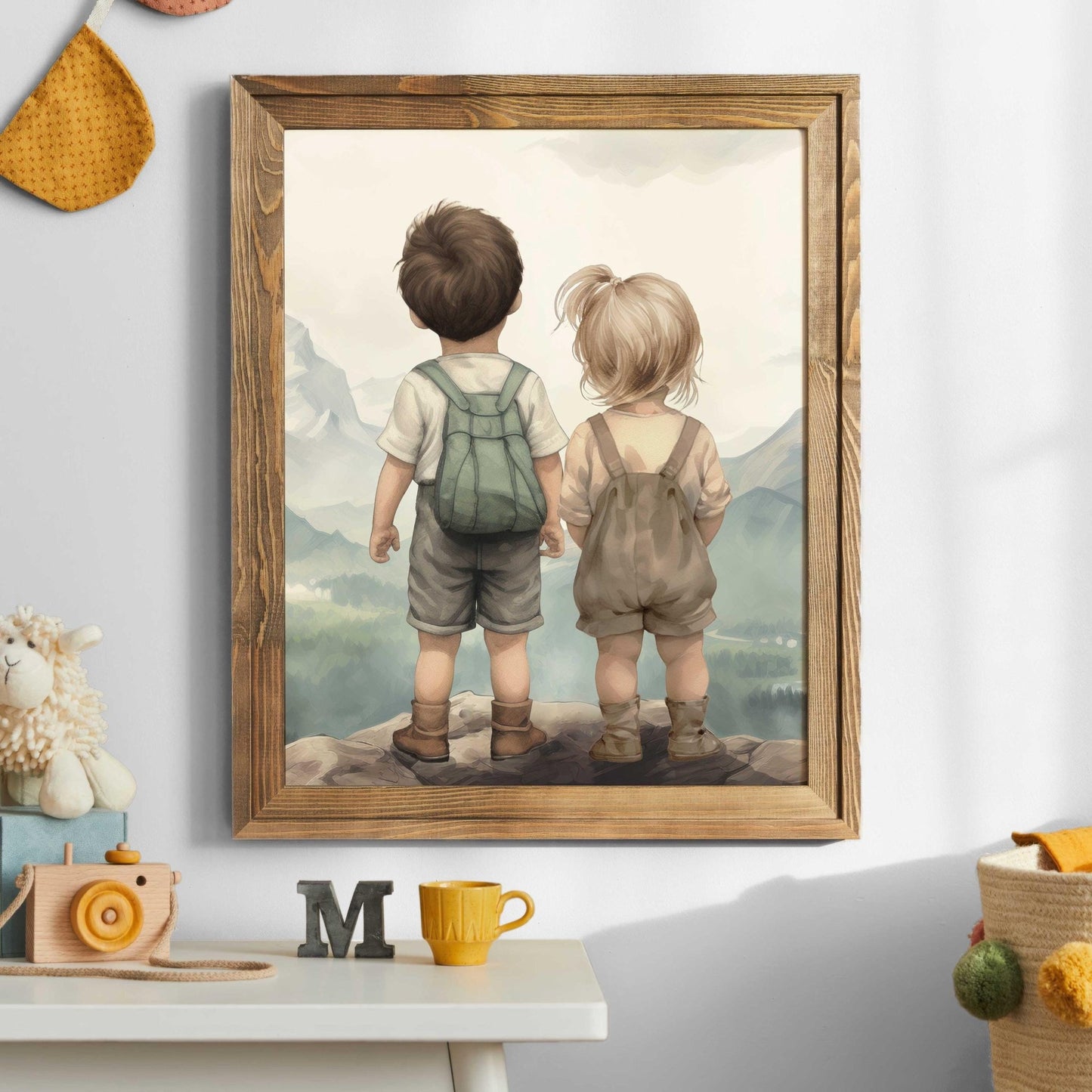 Brother & Sister Wall Art, Sibling Painting, Shared Gift Decor - WildfieldPrints