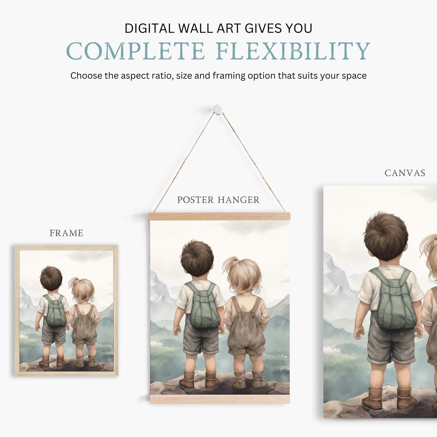 Brother & Sister Wall Art, Sibling Painting, Shared Gift Decor - WildfieldPrints