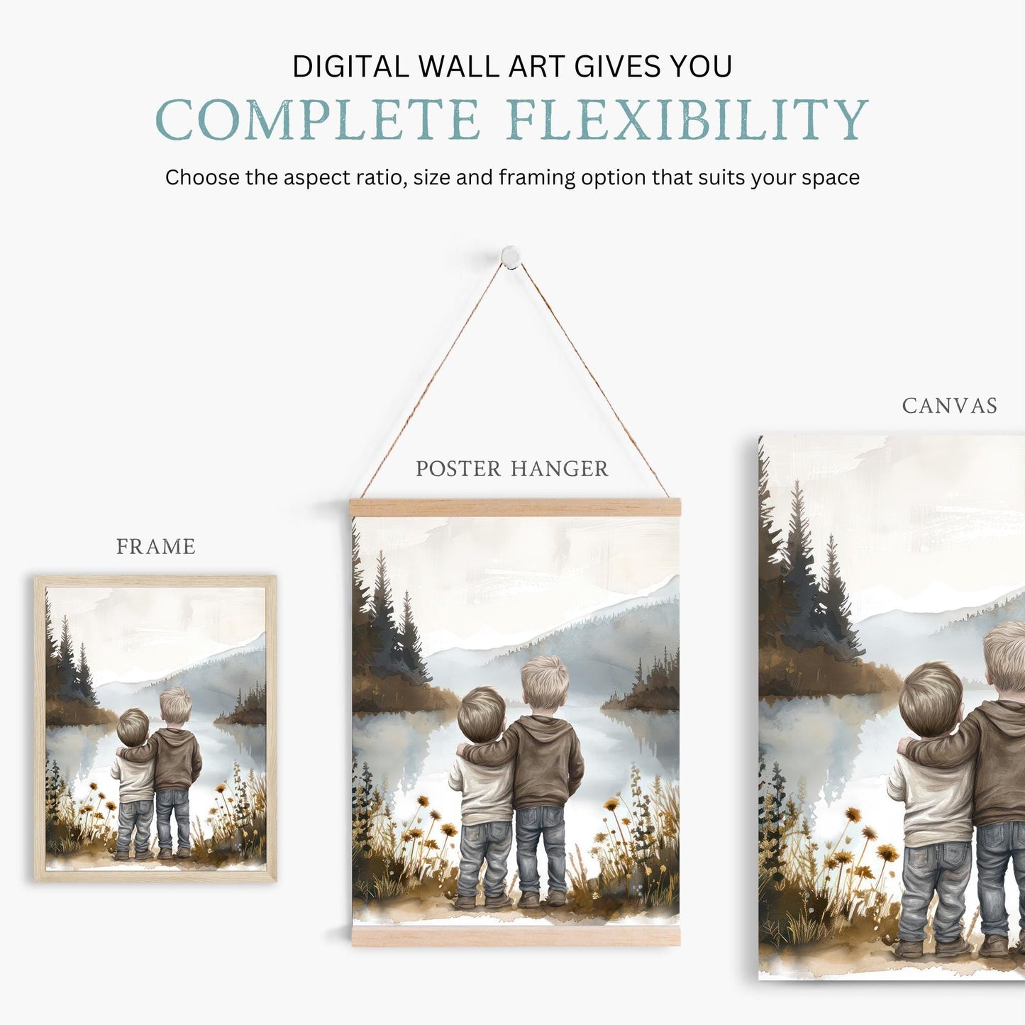 Brother Wall Art, Boys by Lake Decor, Two Brothers Painting - WildfieldPrints