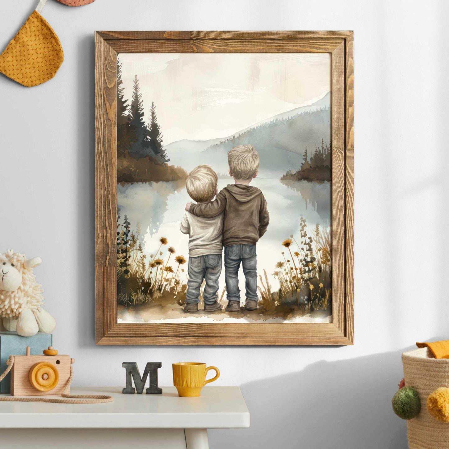 Brother Wall Art, Brothers by a Lake, Charming Room Decor - WildfieldPrints