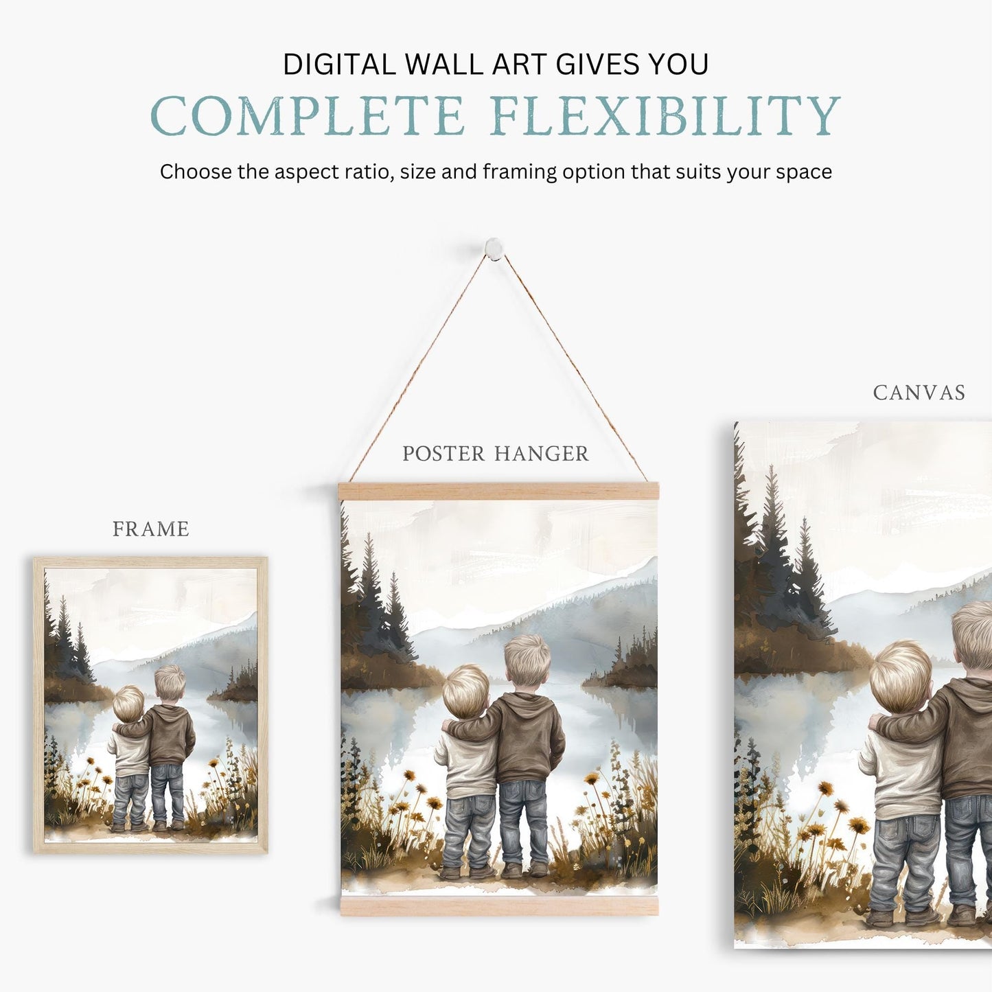 Brother Wall Art, Brothers by a Lake, Charming Room Decor - WildfieldPrints