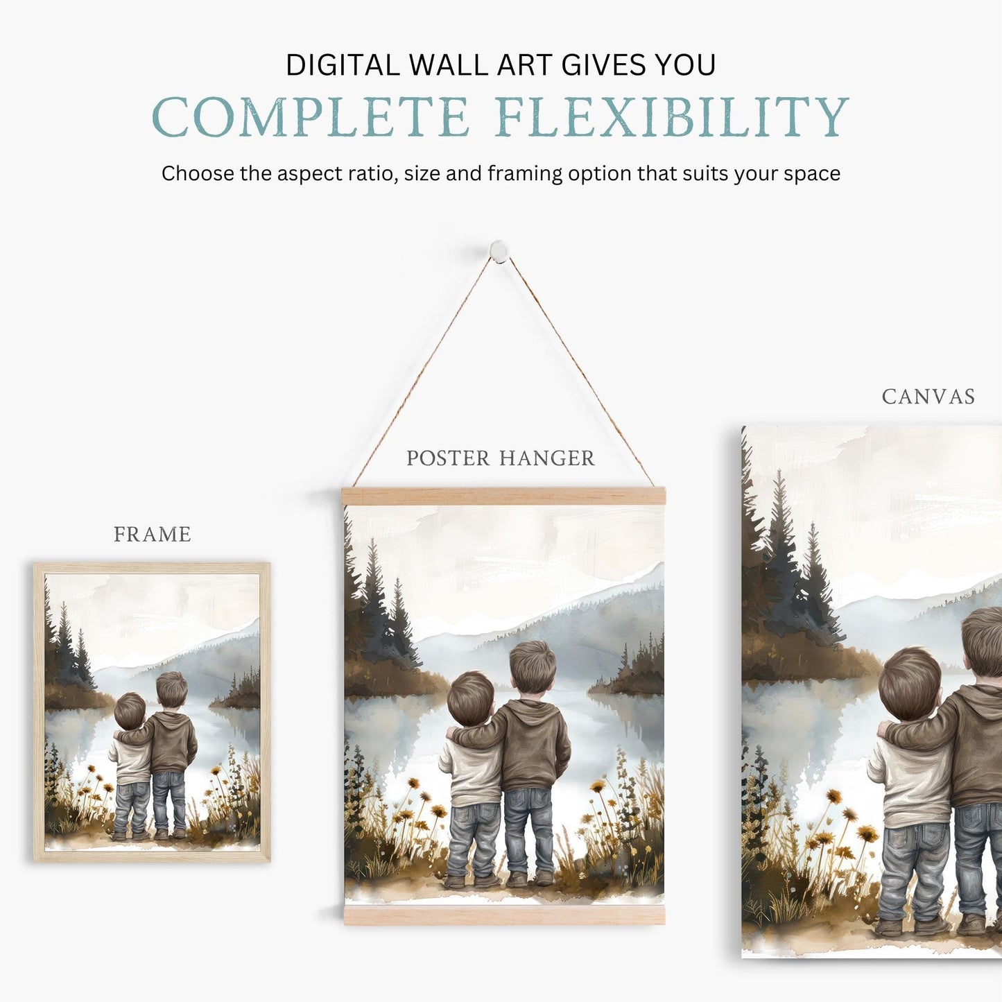 Brother Wall Art, Brothers by a Lake, Charming Room Decor - WildfieldPrints