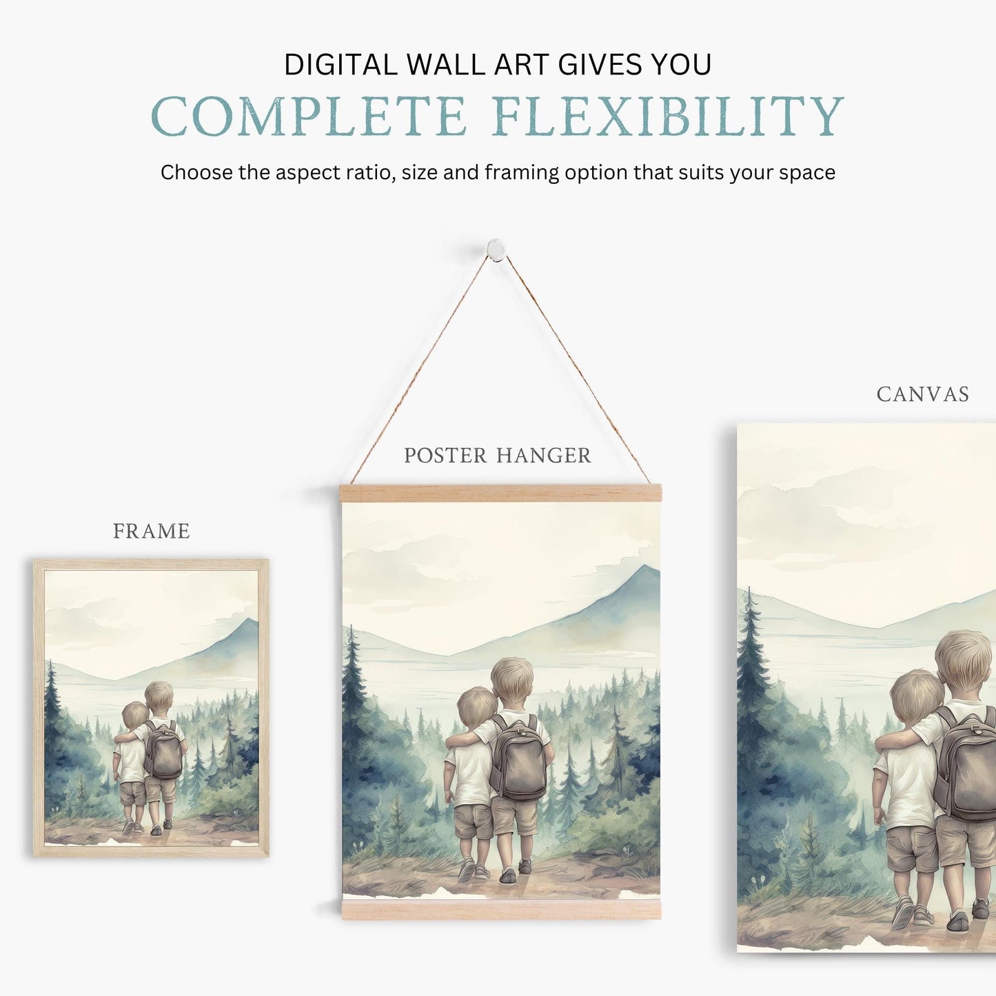 Brother Wall Art, Forest Adventure Decor, Two Boys Painting - WildfieldPrints