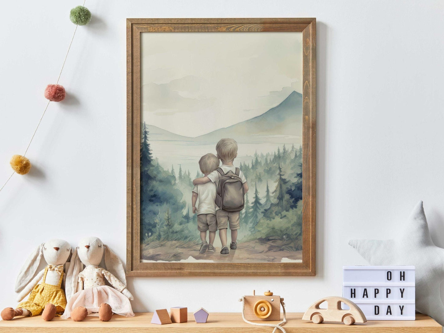Brother Wall Art, Forest Adventure Decor, Two Boys Painting - WildfieldPrints