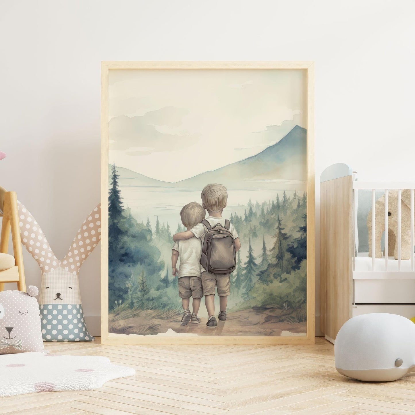 Brother Wall Art, Forest Adventure Decor, Two Boys Painting - WildfieldPrints