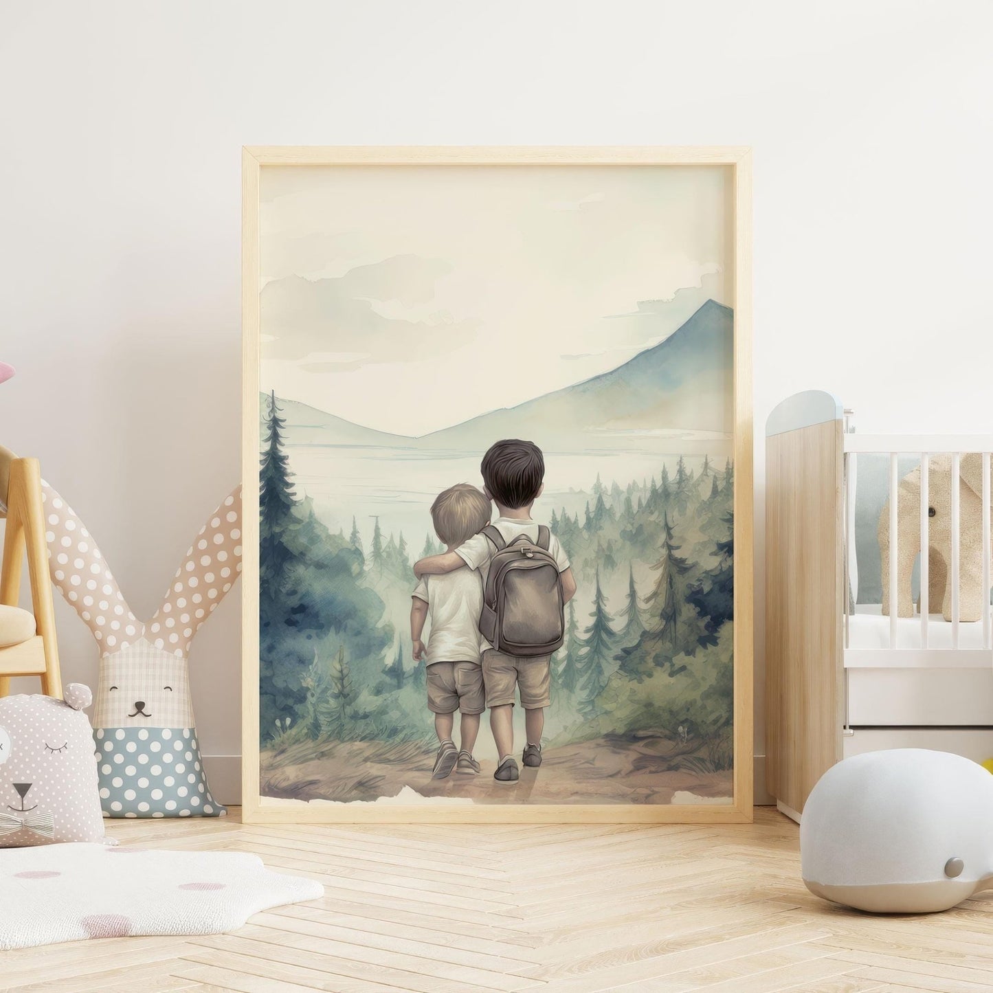 Brother Wall Art, Two Boys Print, Forest Nursery Decor - WildfieldPrints