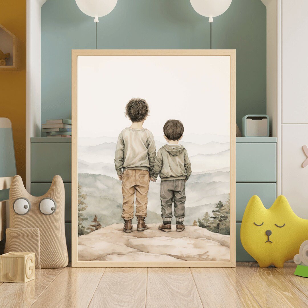 Brothers Room Art, Adventure Toddler Decor, Two Brothers Painting - WildfieldPrints