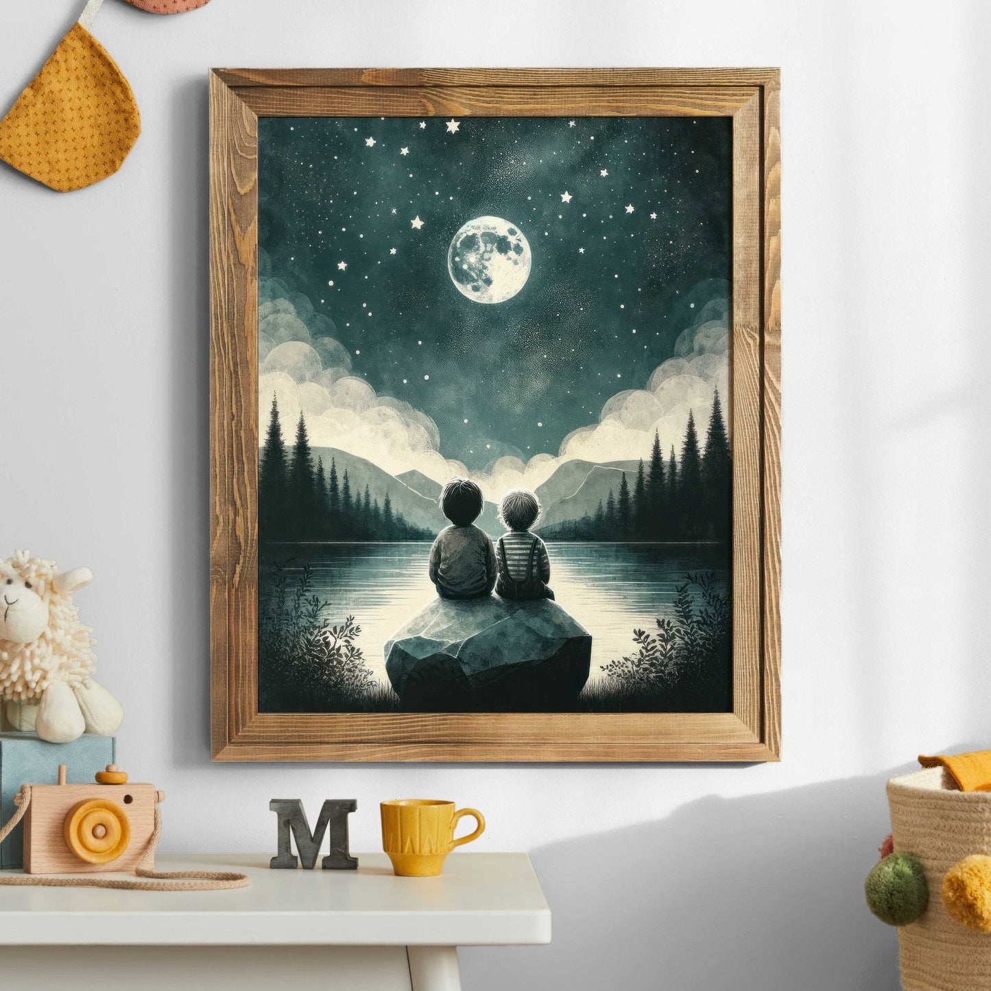 Brothers Room Decor, Adventure Toddler Art, Moon & Stars Prints - WildfieldPrints