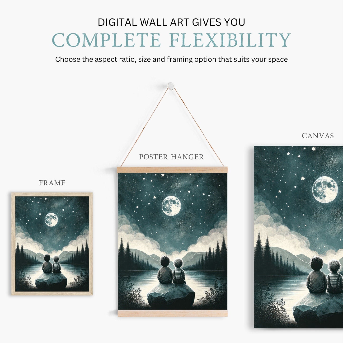 Brothers Room Decor, Adventure Toddler Art, Moon & Stars Prints - WildfieldPrints