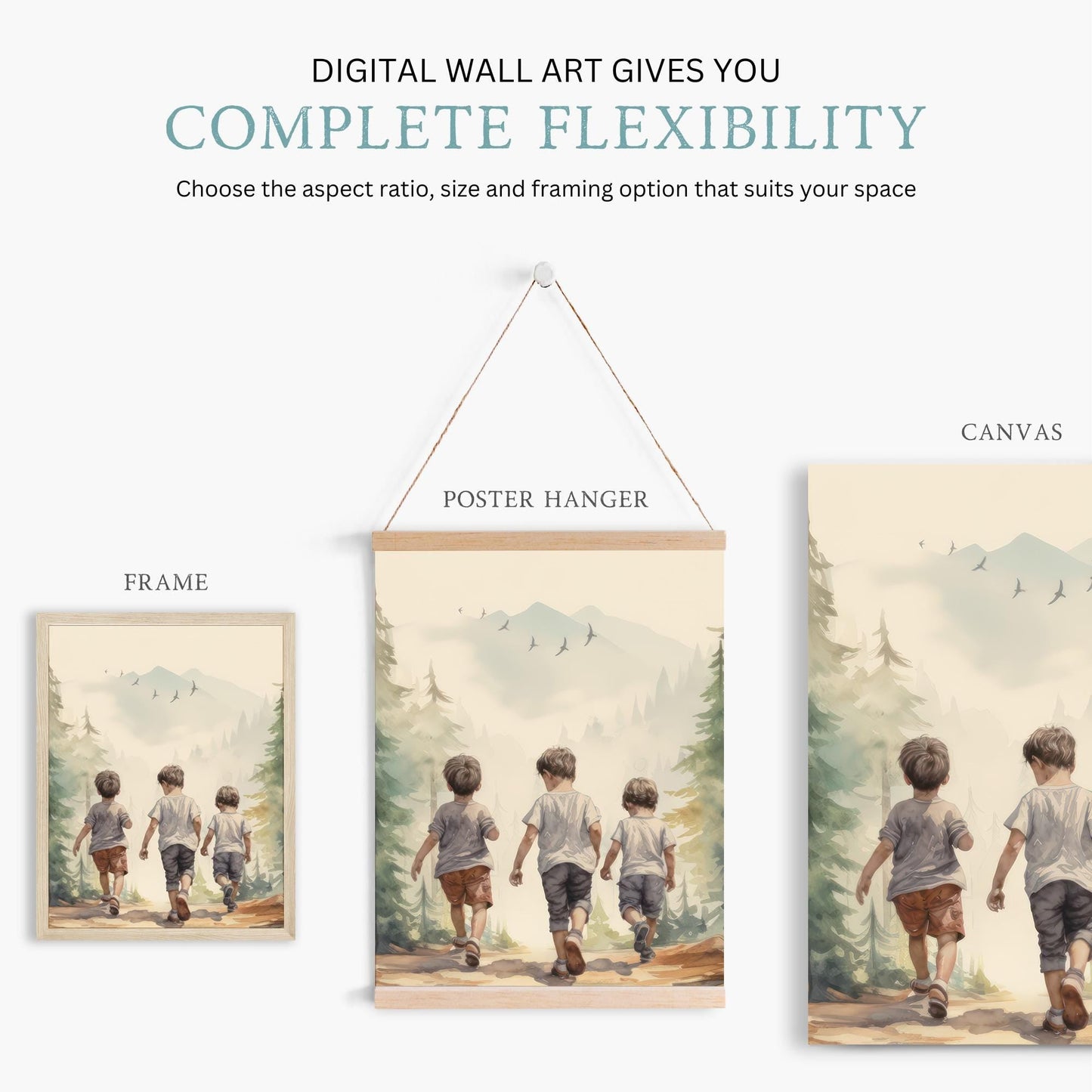 Brothers Room Decor, Brother Print, Three Brothers Painting, Set of 3, Adventure Wall Art Boy, Forest Nursery,PRINTABLE Brothers Bedroom Art - My Store