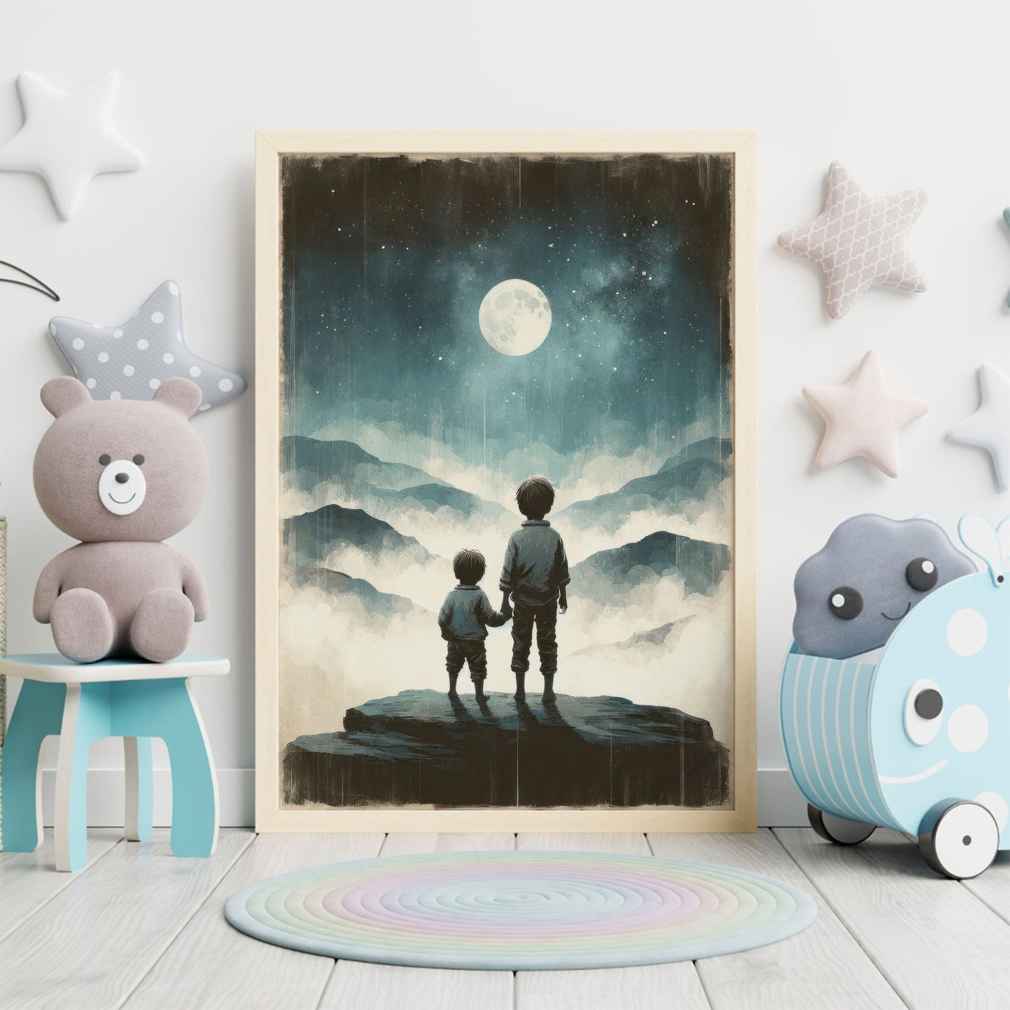 Brothers Room Print, Adventure Toddler Decor, Moon & Stars Wall Art - WildfieldPrints