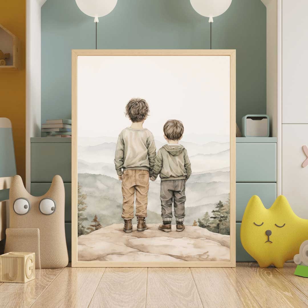 Brothers Room Print, Adventure Toddler Decor, Two Brothers Painting - WildfieldPrints