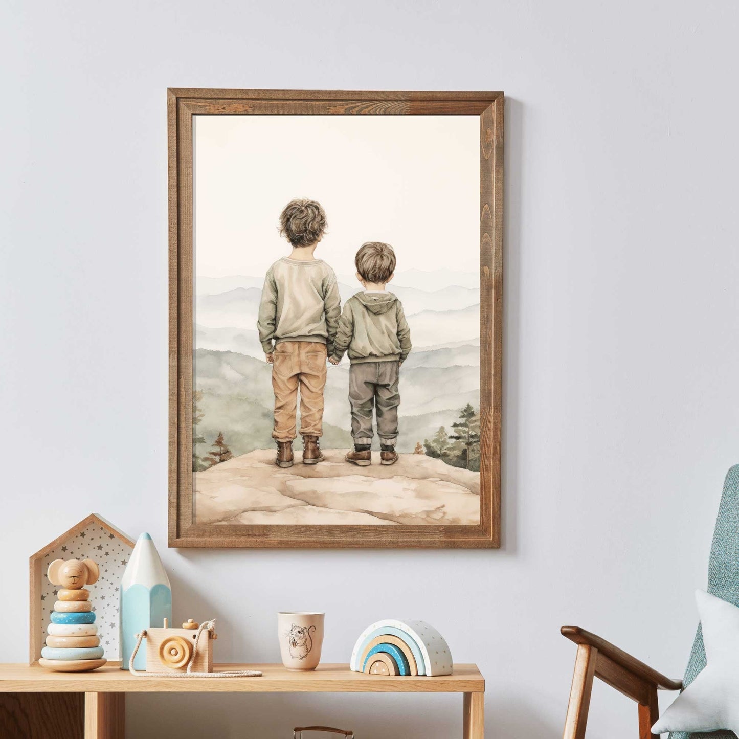 Brothers Room Print, Adventure Toddler Decor, Two Brothers Painting - WildfieldPrints