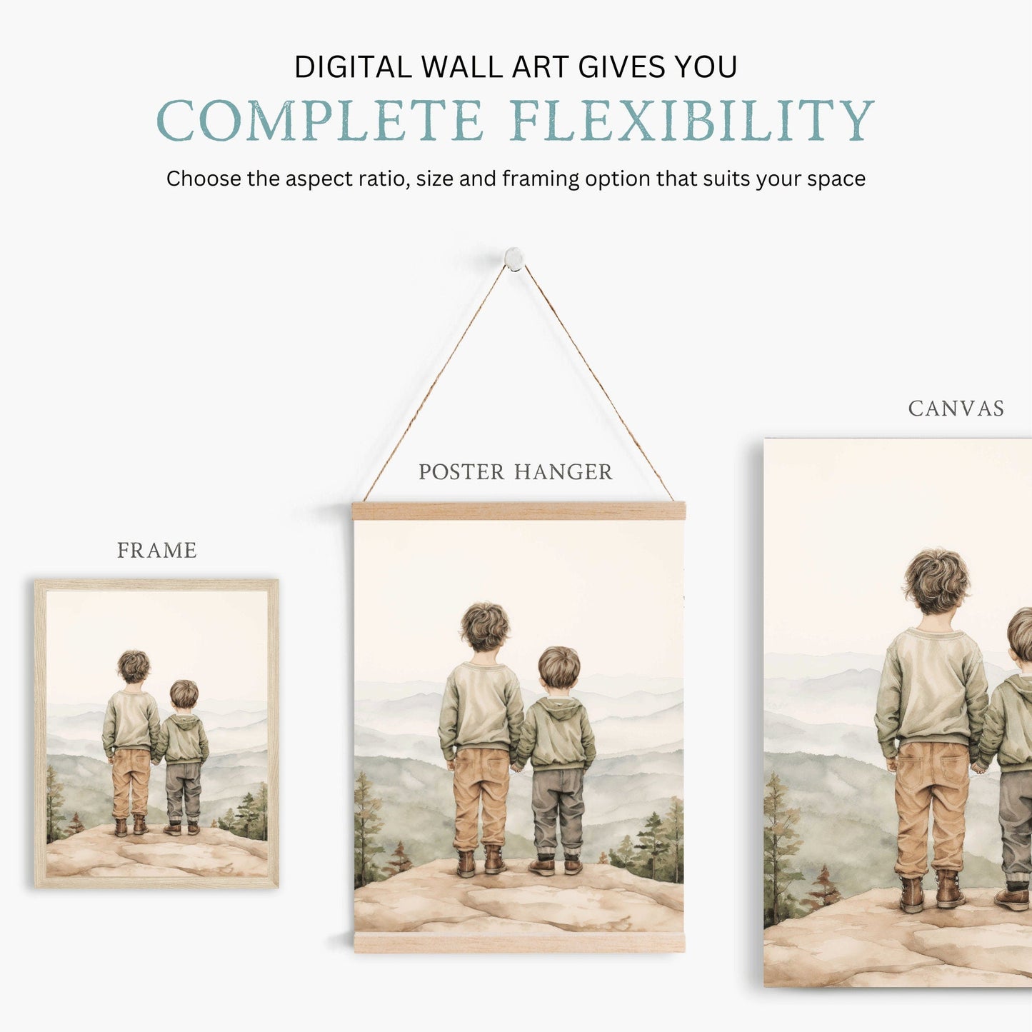Brothers Room Print, Adventure Toddler Decor, Two Brothers Painting - WildfieldPrints