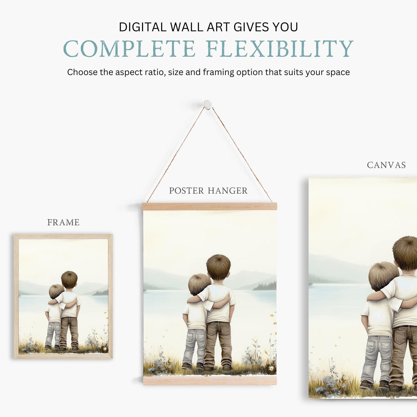 Brothers Room Wall Art, Lake Nursery Decor, Two Boys Print - WildfieldPrints