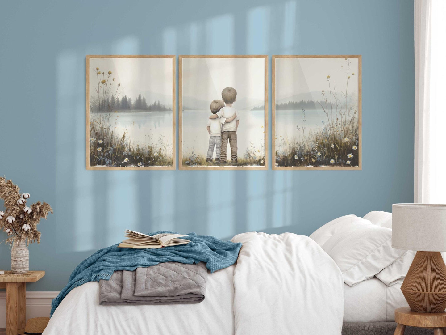 Brothers Room Wall Art, Lake Nursery Decor, Two Boys Print - WildfieldPrints