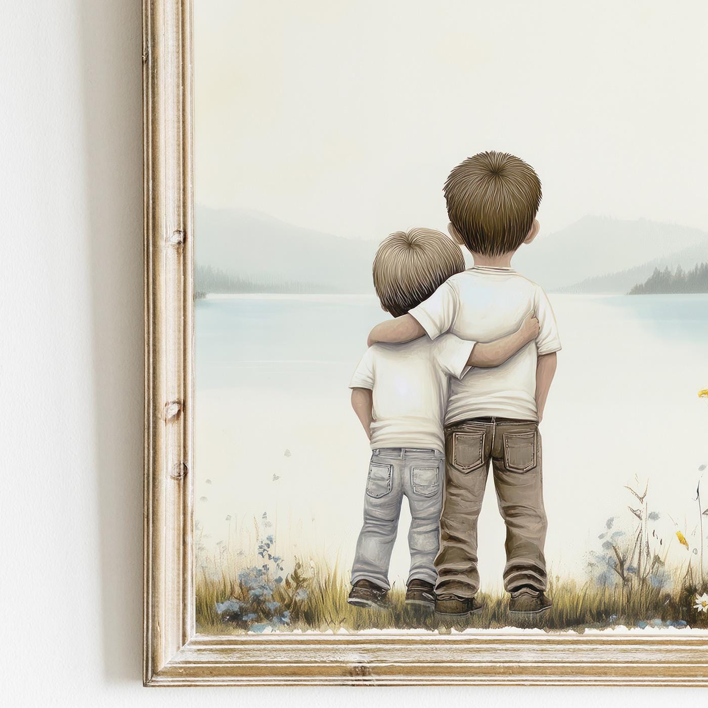 Brothers Room Wall Art, Lake Nursery Decor, Two Boys Print - WildfieldPrints