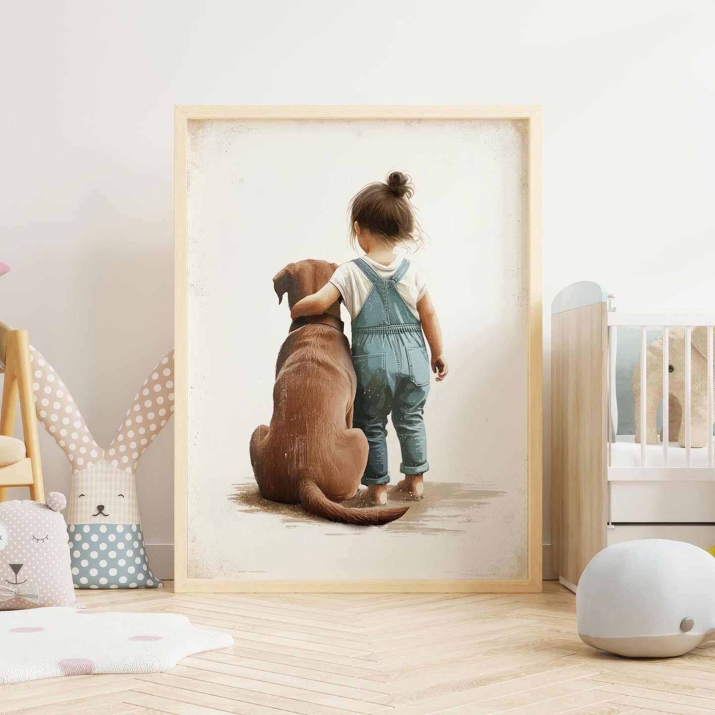 Brown Lab Nursery Decor, Labrador Wall Art, Girl & Dog Print - WildfieldPrints