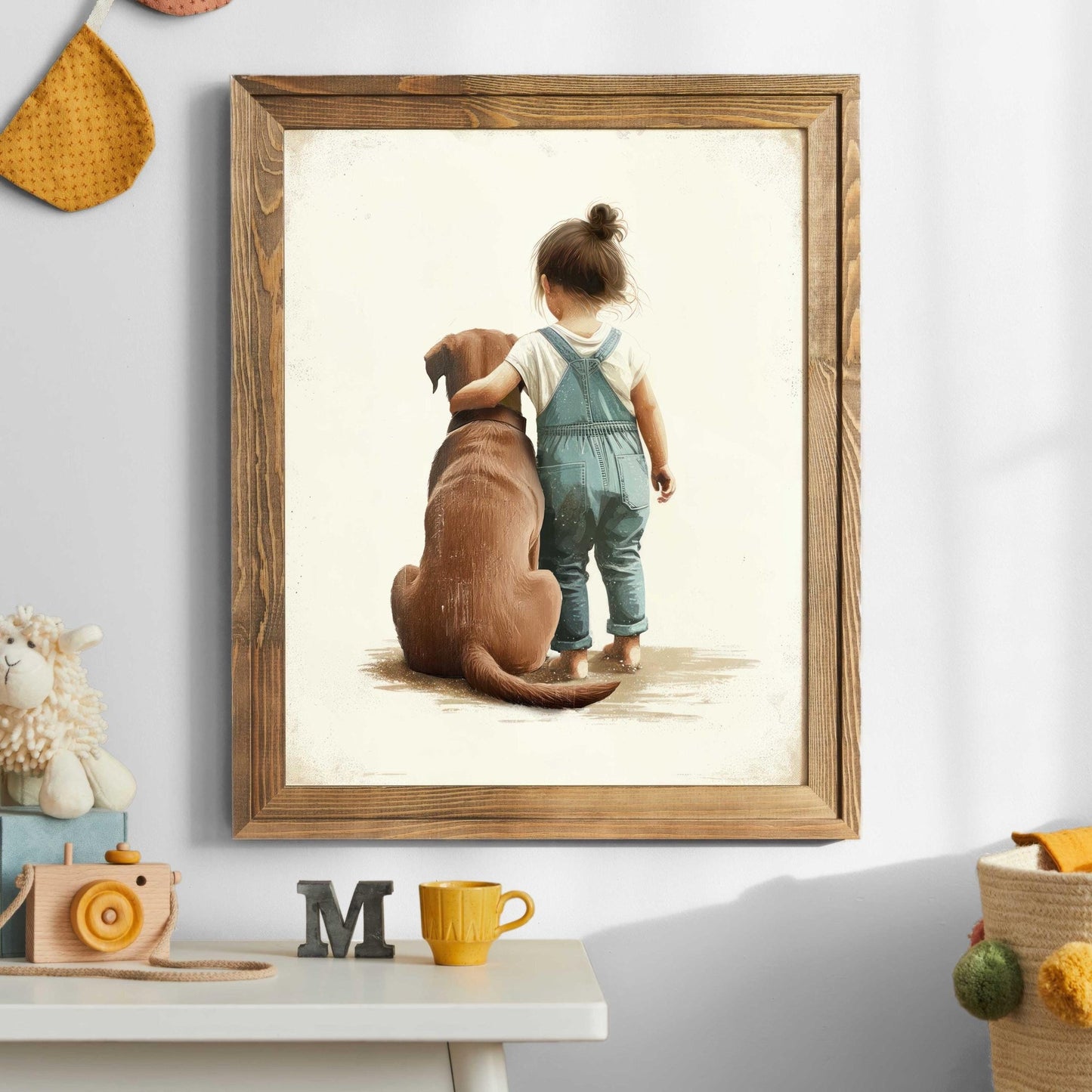 Brown Lab Nursery Decor, Labrador Wall Art, Girl & Dog Print - WildfieldPrints