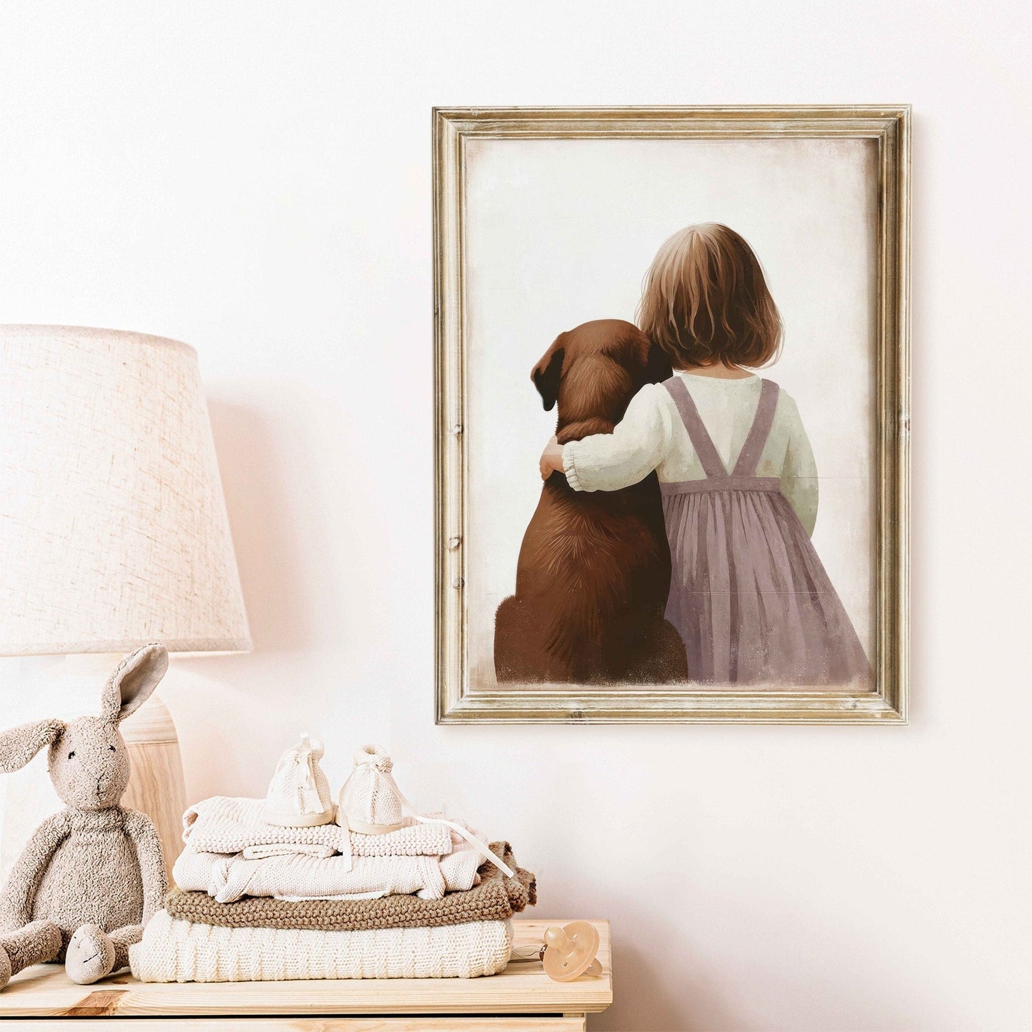 Brown Lab Print, Labrador Nursery Decor, Girl & Dog Wall Art - WildfieldPrints