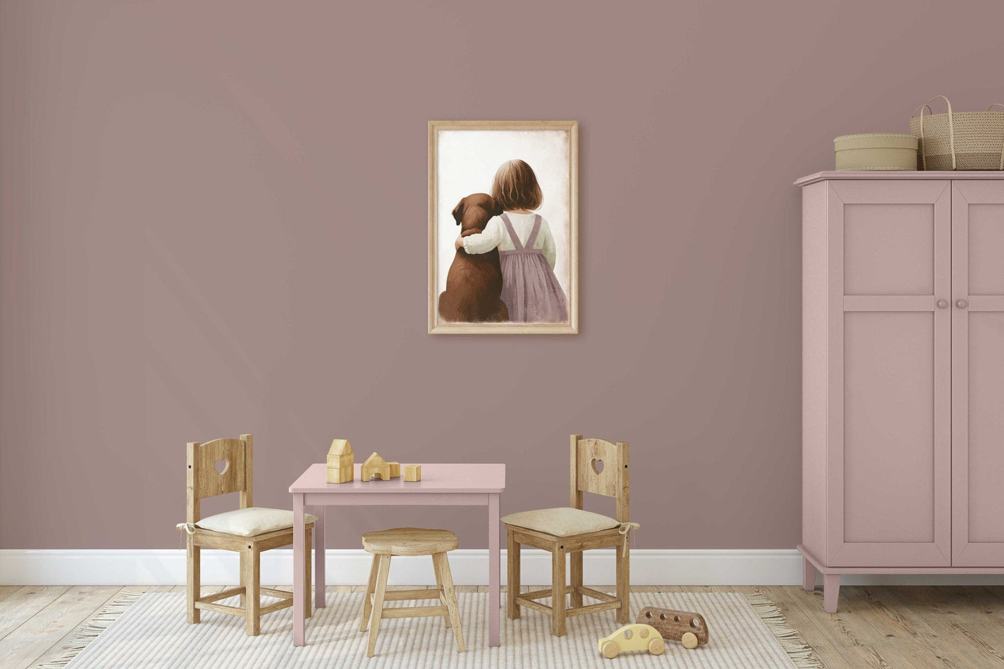 Brown Lab Print, Labrador Nursery Decor, Girl & Dog Wall Art - WildfieldPrints
