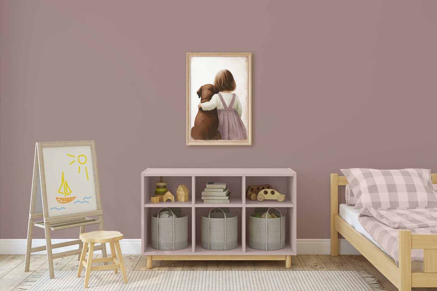 Brown Lab Print, Labrador Nursery Decor, Girl & Dog Wall Art - WildfieldPrints