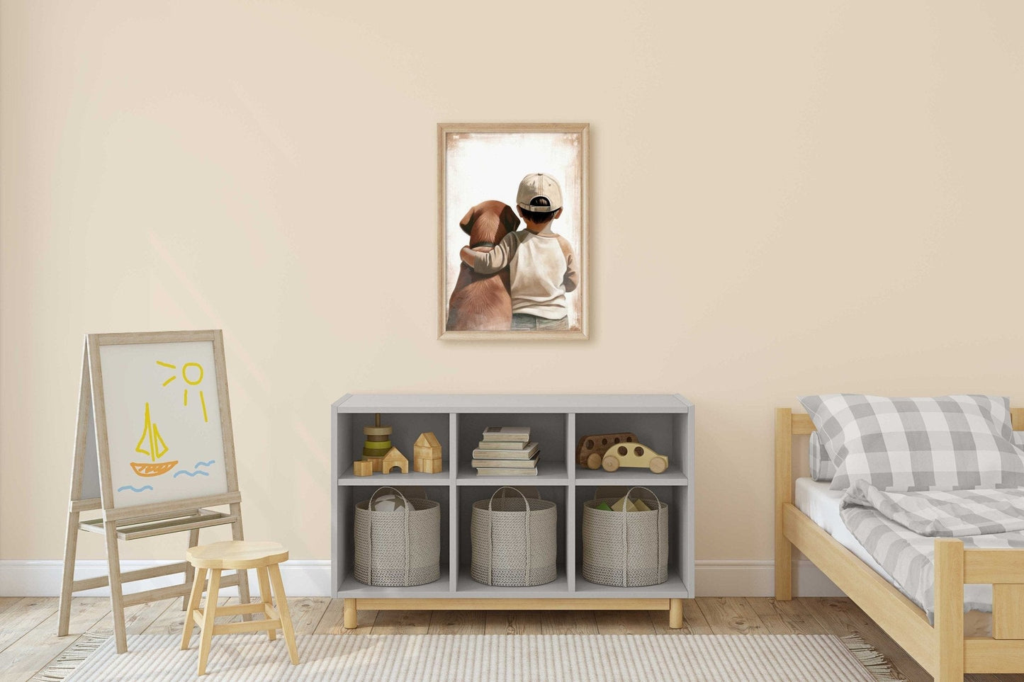 Brown Labrador Nursery Print, Boy & Dog Art, Puppy Room Decor - WildfieldPrints
