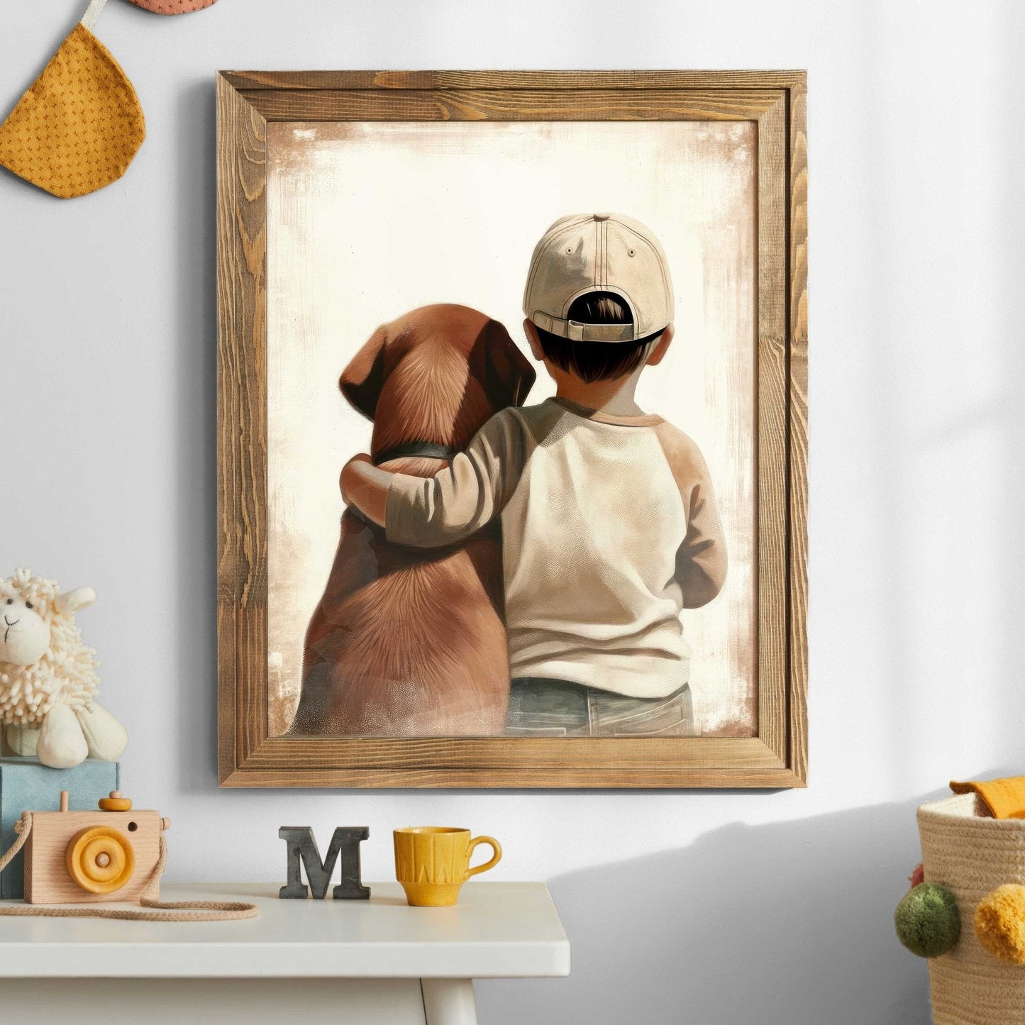 Brown Labrador Nursery Print, Boy & Dog Art, Puppy Room Decor - WildfieldPrints
