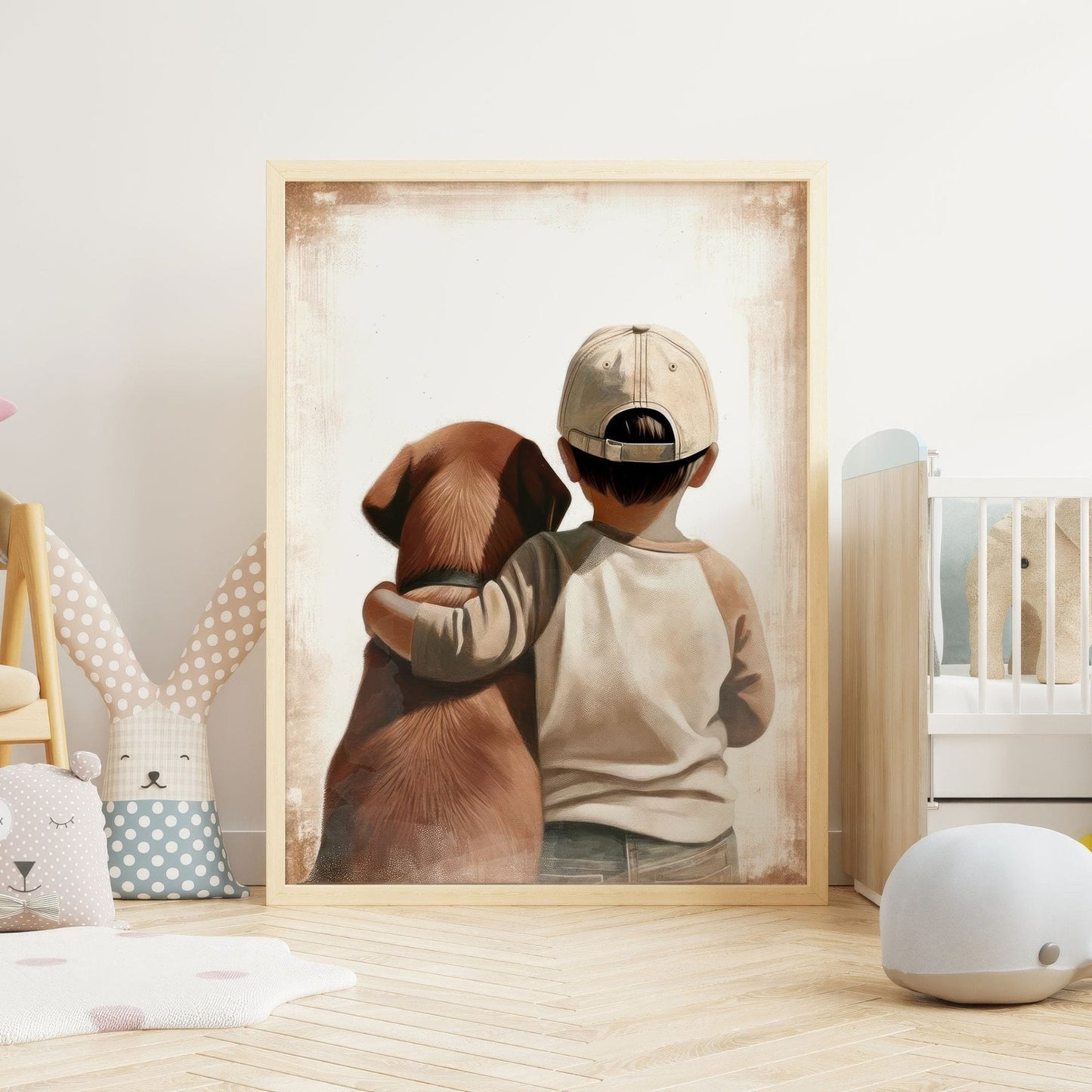 Brown Labrador Nursery Print, Boy & Dog Art, Puppy Room Decor - WildfieldPrints