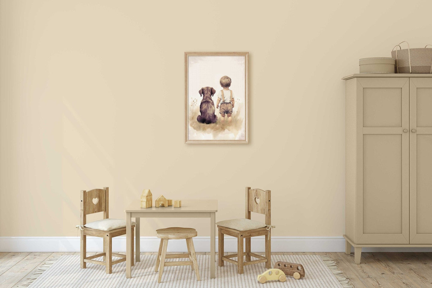 Brown Labrador Nursery Print, Boy & Dog Painting, Puppy Room Decor - WildfieldPrints
