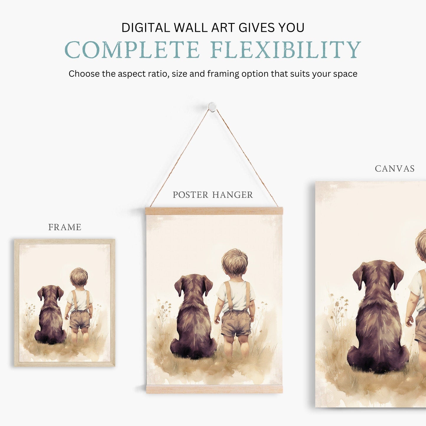 Brown Labrador Nursery Print, Boy & Dog Painting, Puppy Room Decor - WildfieldPrints