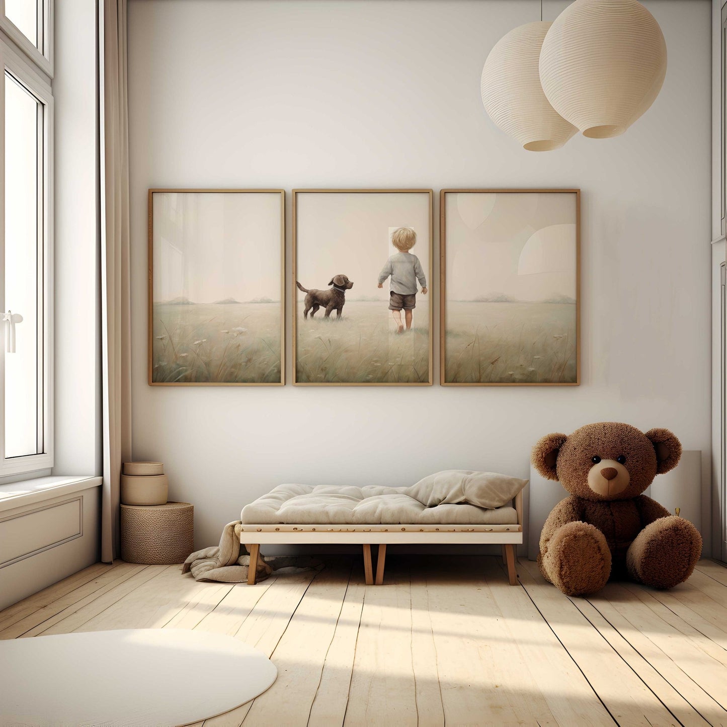 Brown Labrador Nursery Prints, Puppy Wall Decor, Vintage Boys Room Decor - WildfieldPrints