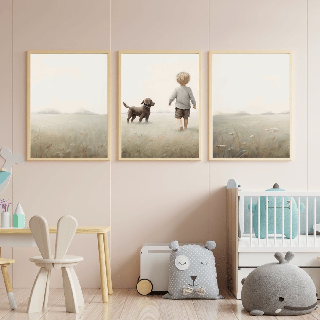 Brown Labrador Nursery Prints, Puppy Wall Decor, Vintage Boys Room Decor - WildfieldPrints