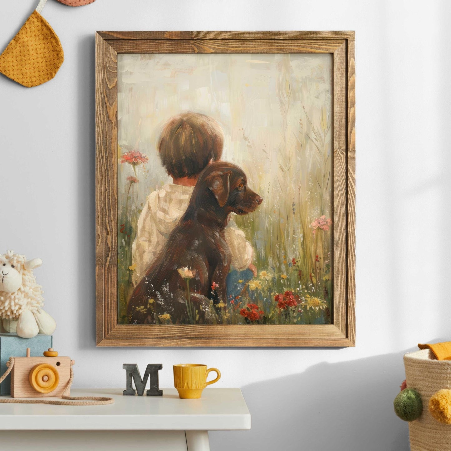 Brown Labrador Print, Puppy Wall Art, Boy & Dog Nursery Decor - WildfieldPrints