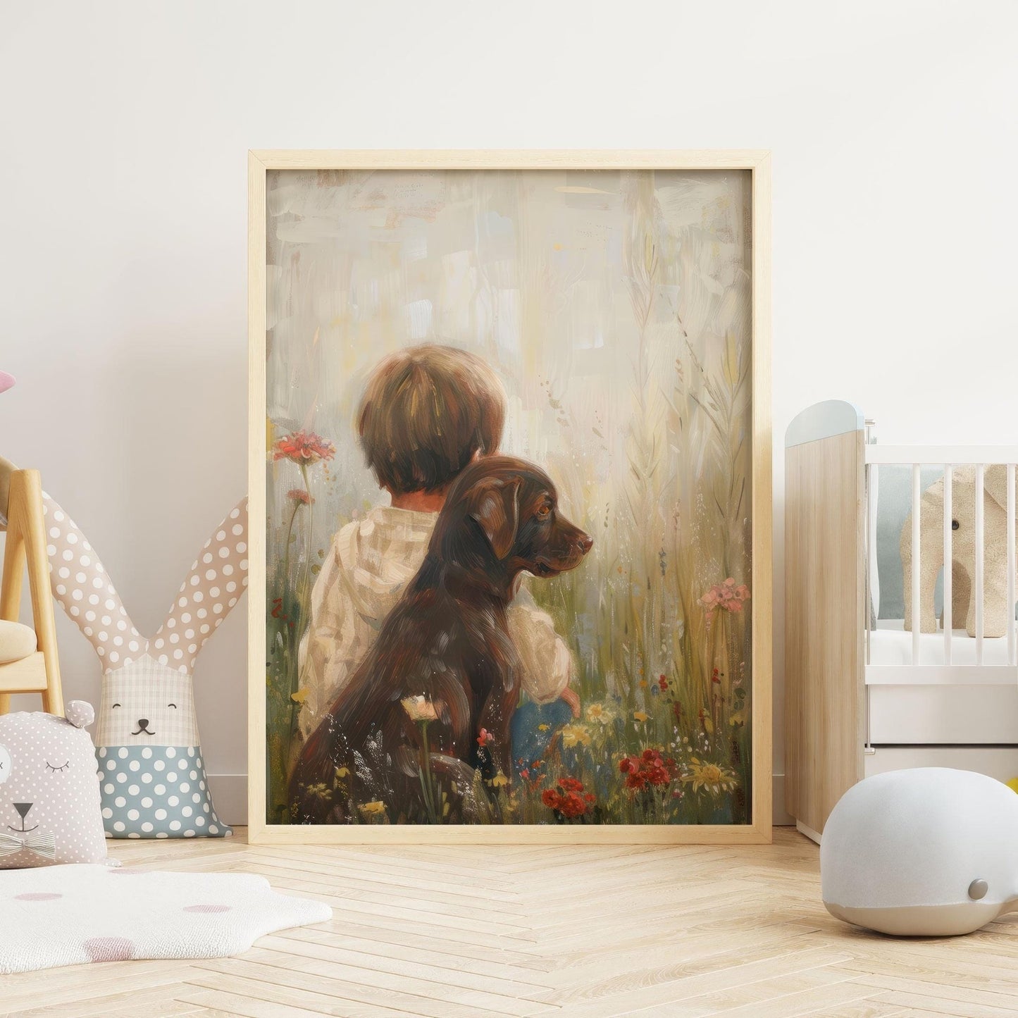 Brown Labrador Print, Puppy Wall Art, Boy & Dog Nursery Decor - WildfieldPrints