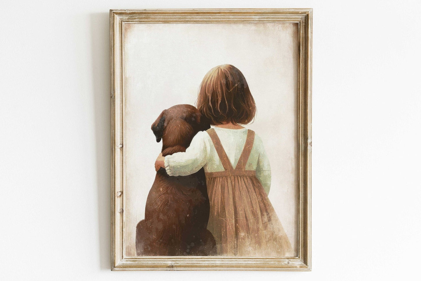 Brown Labrador Retriever Nursery Decor, Girl & Dog Art, Puppy Print - WildfieldPrints