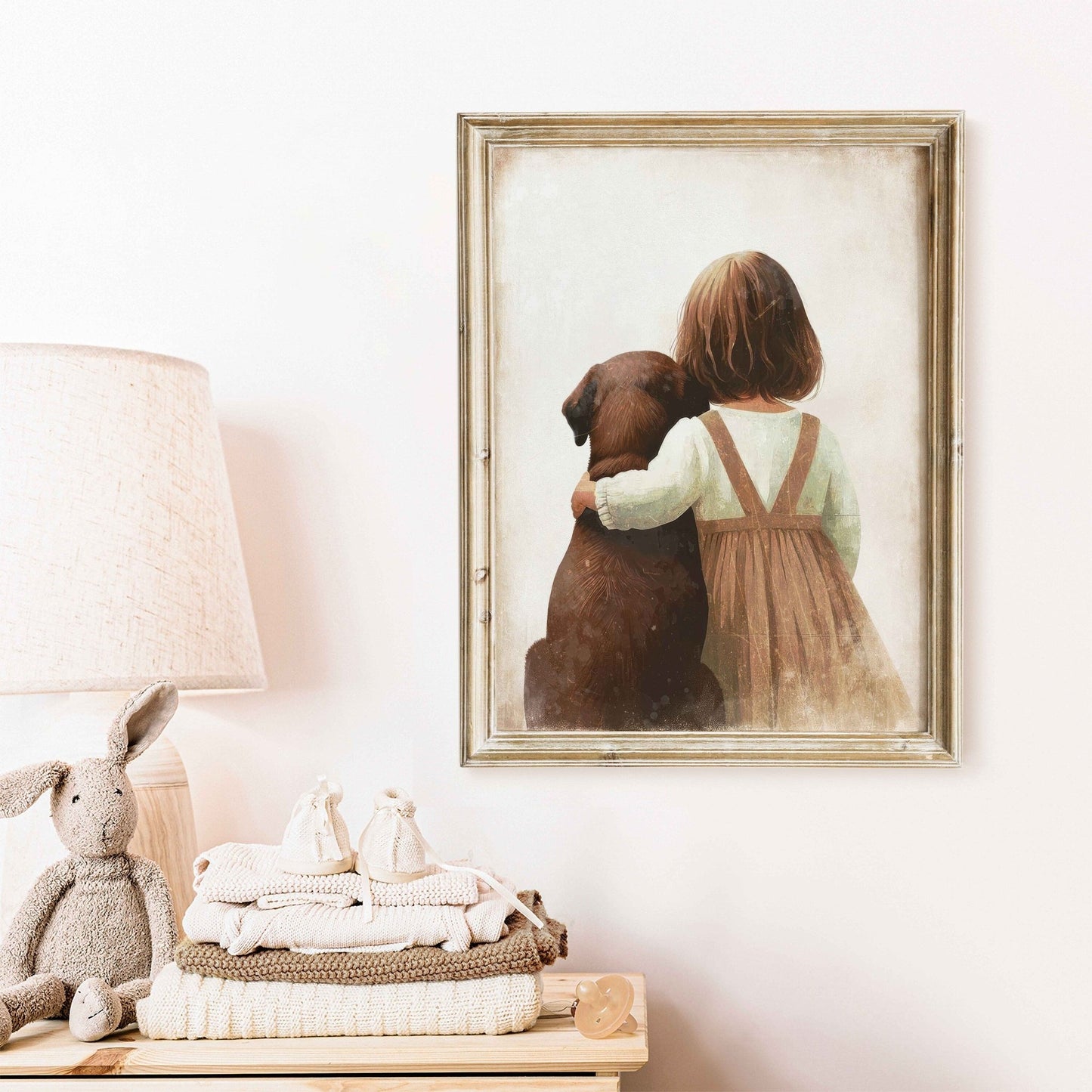 Brown Labrador Retriever Nursery Decor, Girl & Dog Art, Puppy Print - WildfieldPrints