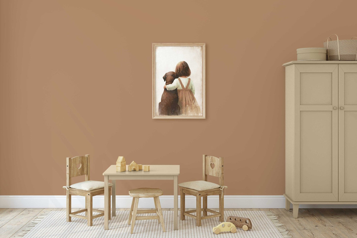 Brown Labrador Retriever Nursery Decor, Girl & Dog Art, Puppy Print - WildfieldPrints