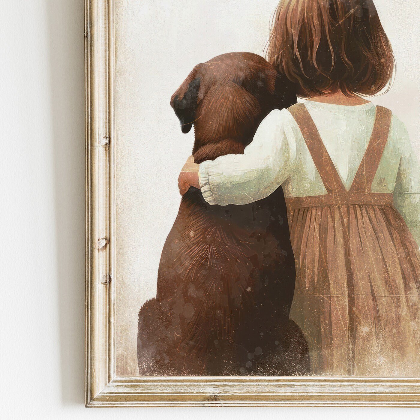 Brown Labrador Retriever Nursery Decor, Girl & Dog Art, Puppy Print - WildfieldPrints