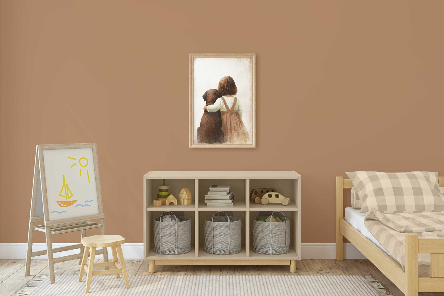 Brown Labrador Retriever Nursery Decor, Girl & Dog Art, Puppy Print - WildfieldPrints