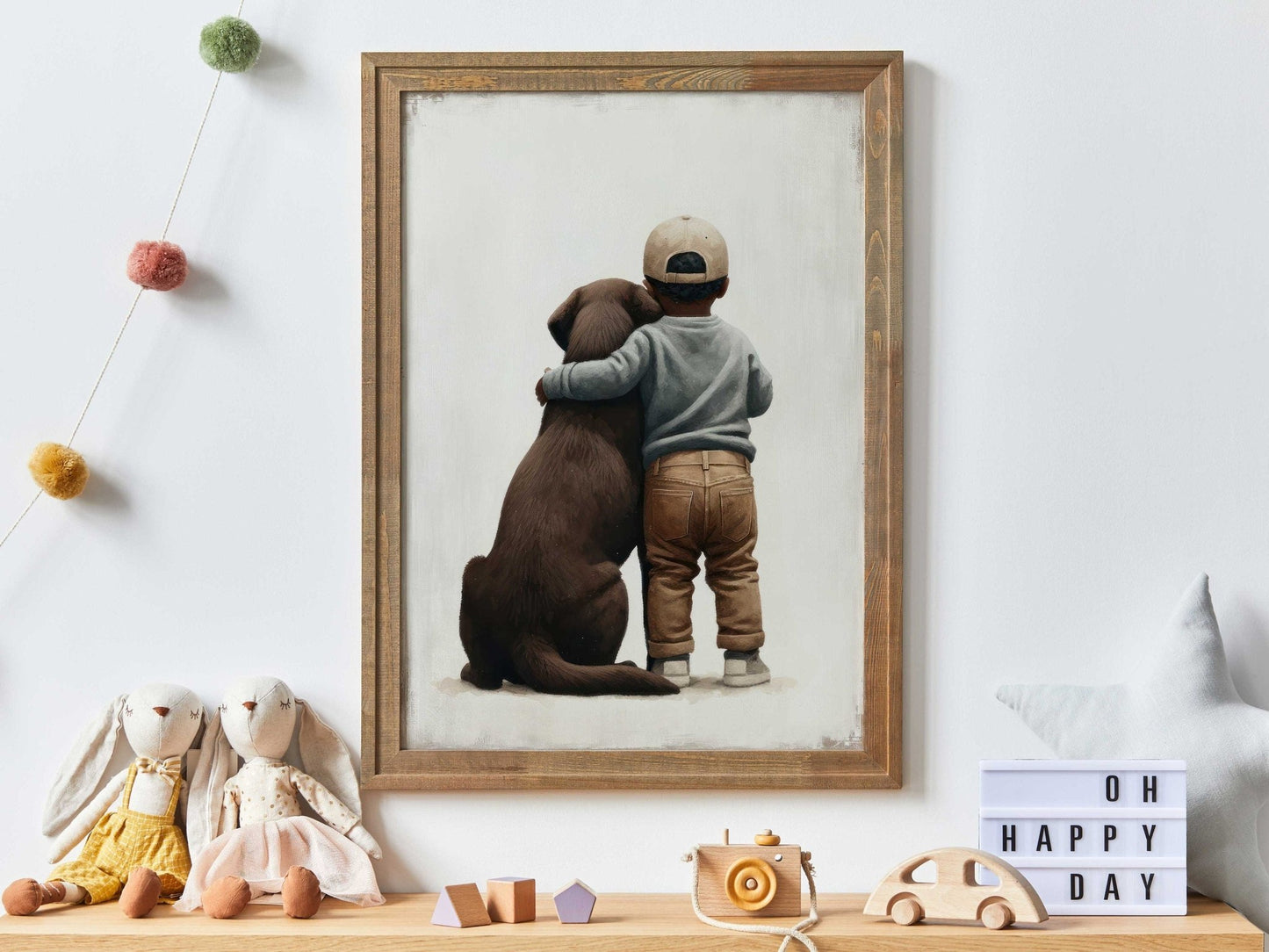 Brown Labrador Retriever Nursery Print, Boy & Dog Wall Art, Kid Decor - WildfieldPrints