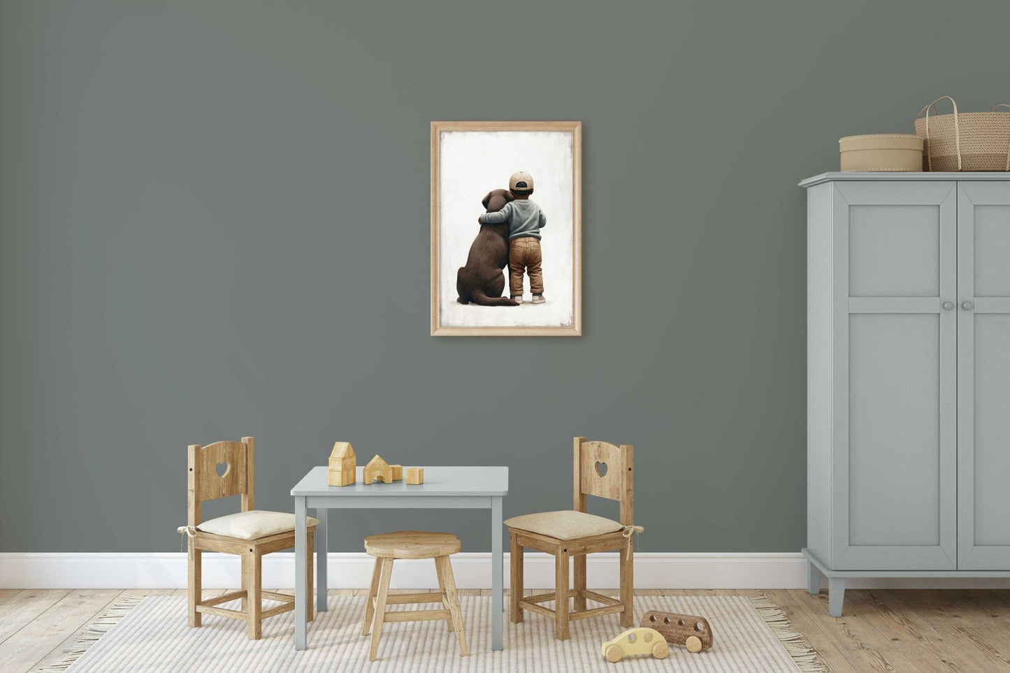 Brown Labrador Retriever Nursery Print, Boy & Dog Wall Art, Kid Decor - WildfieldPrints