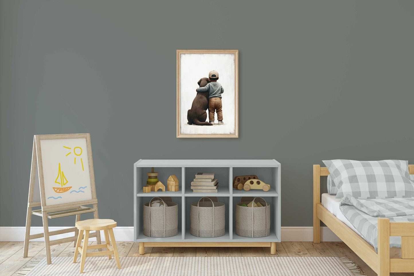 Brown Labrador Retriever Nursery Print, Boy & Dog Wall Art, Kid Decor - WildfieldPrints