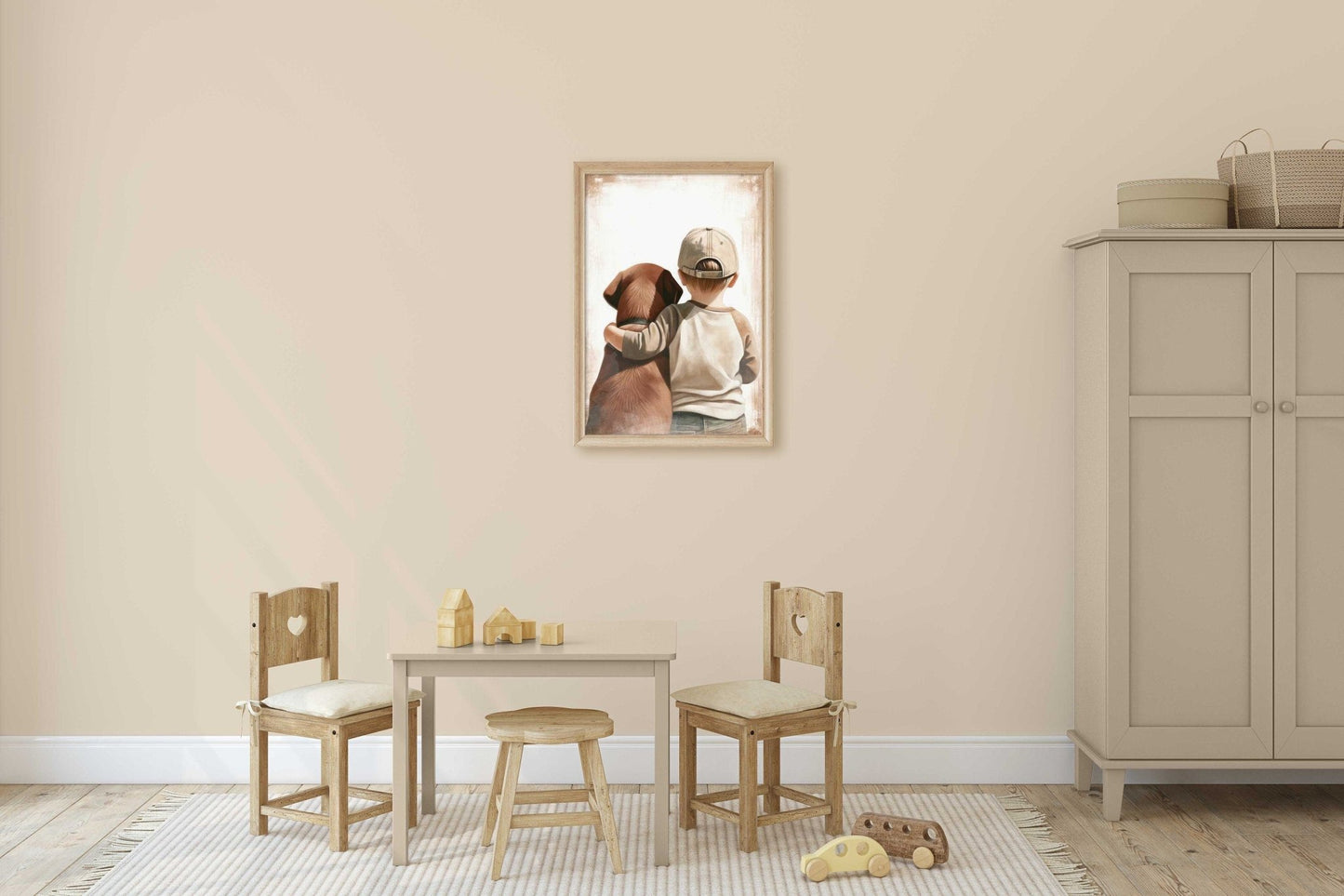 Brown Labrador Retriever Nursery Print, Boy & Dog Wall Art, Kids Decor - WildfieldPrints