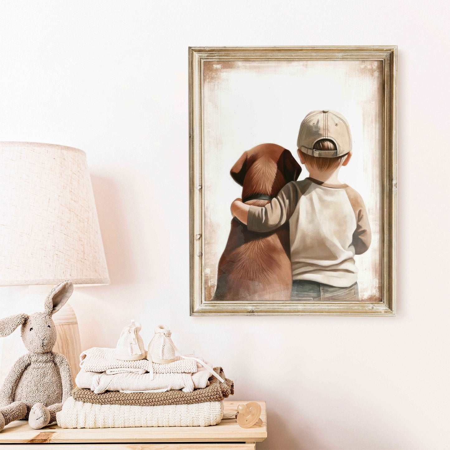 Brown Labrador Retriever Nursery Print, Boy & Dog Wall Art, Kids Decor - WildfieldPrints