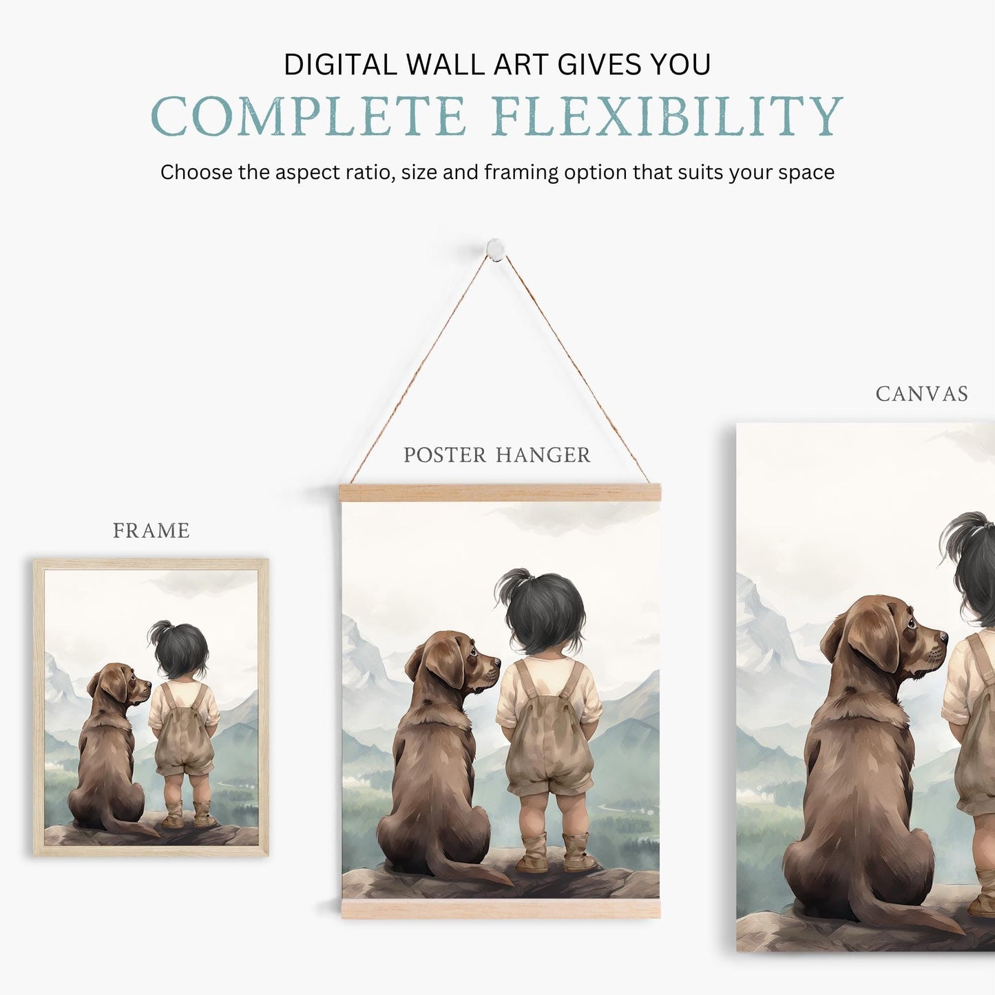 Brown Labrador Wall Art, Nursery Decor, Girl & Dog Print, Dog Painting - WildfieldPrints