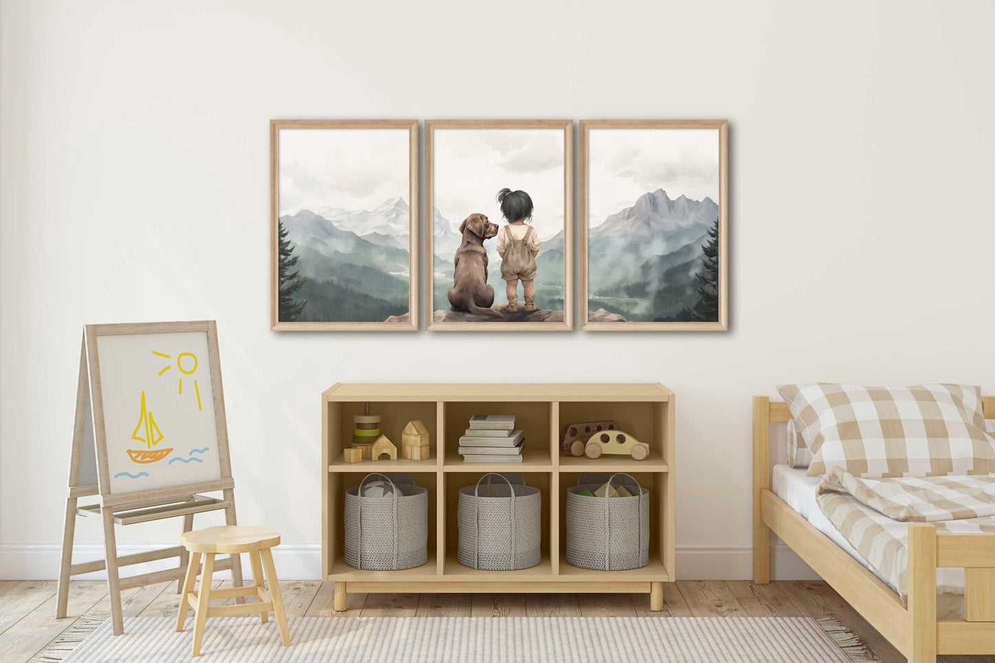Brown Labrador Wall Art, Nursery Decor, Girl & Dog Print, Dog Painting - WildfieldPrints