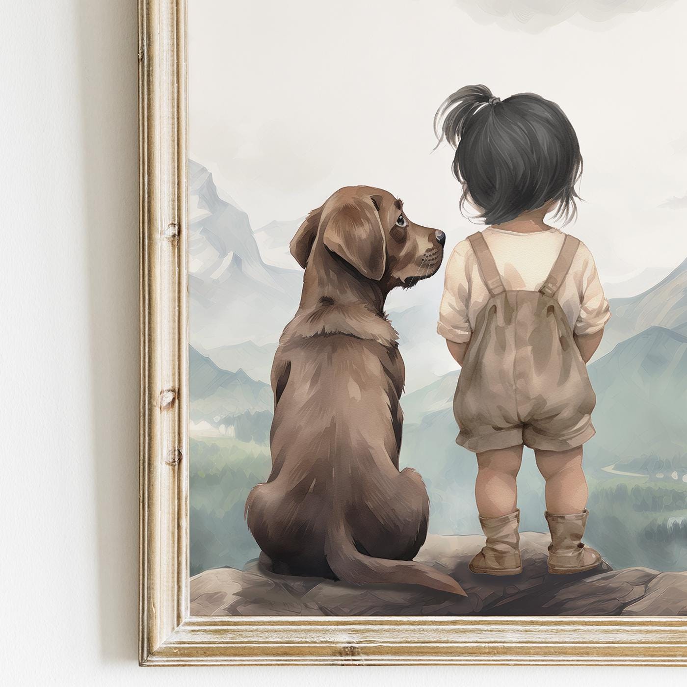 Brown Labrador Wall Art, Nursery Decor, Girl & Dog Print, Dog Painting - WildfieldPrints